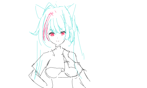 蓝发红色挑染猫耳娘手拿手枪 by mrjackzhou 2026/6/20
